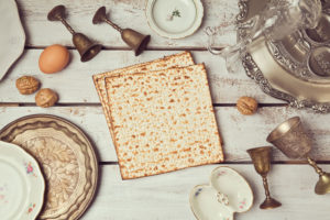 Passover table with two pieces of matza