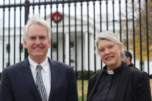 Photo of Rev. Tom Carr and Rev. Carol Devine in front of the White House