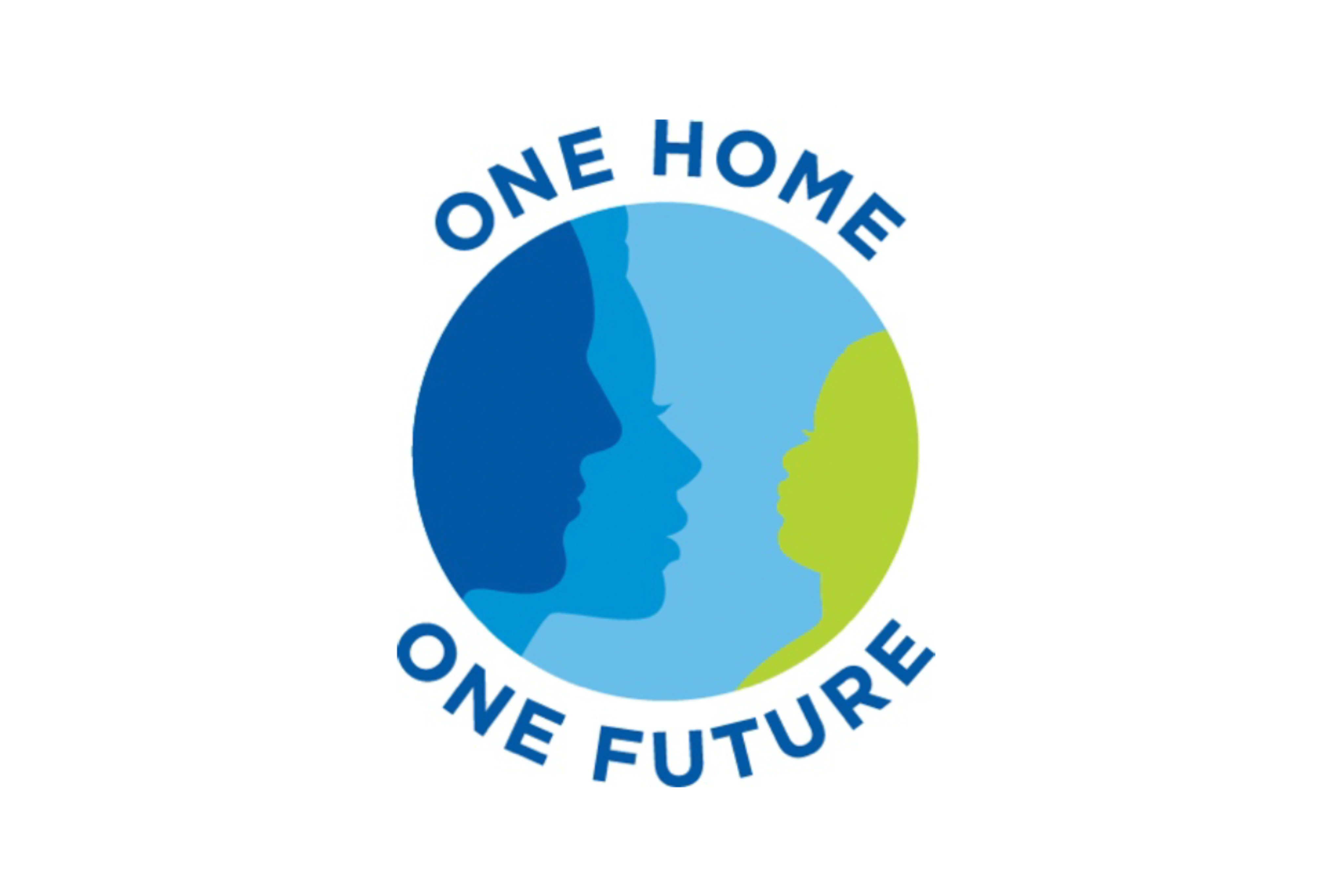 One Home One Future: Logo is the shape of the earth but the water is a parent and the land is a child.