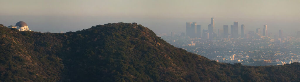 View of Los Angeles from afar with pollution over the city.